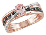 1/2 Carat (ctw) Morganite Ring with Black & White Diamonds in Rose Plated Sterling Silver